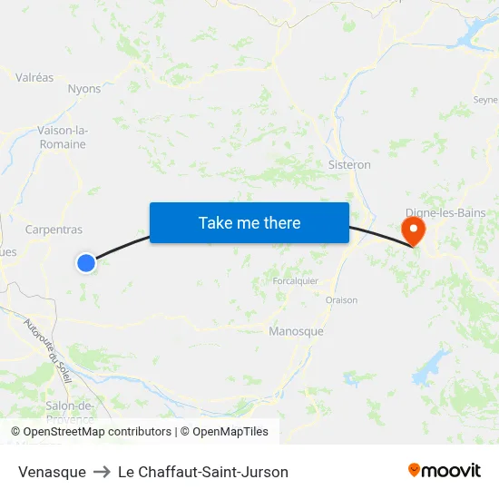 Venasque to Le Chaffaut-Saint-Jurson map