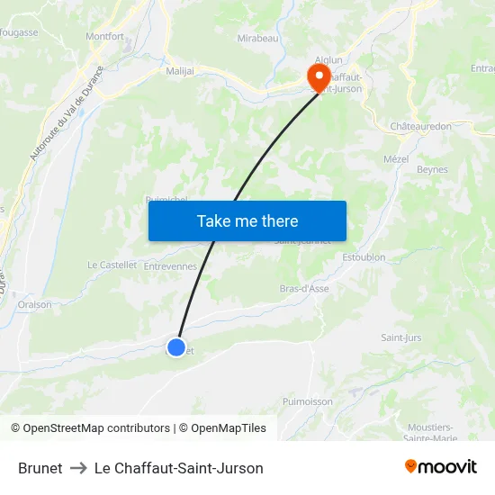 Brunet to Le Chaffaut-Saint-Jurson map