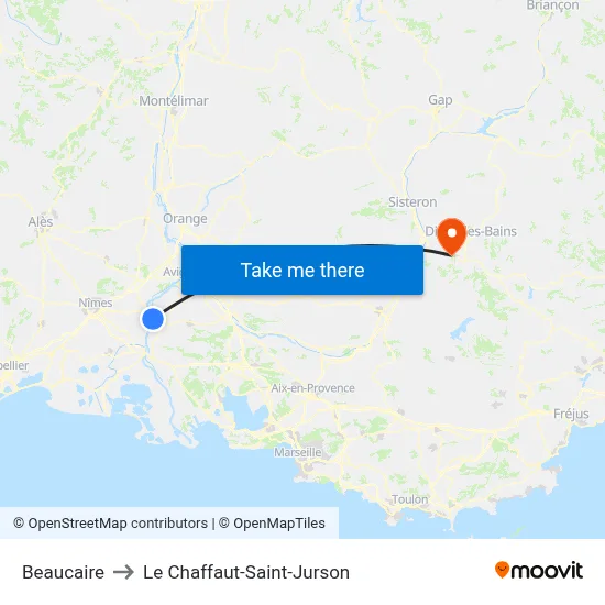 Beaucaire to Le Chaffaut-Saint-Jurson map