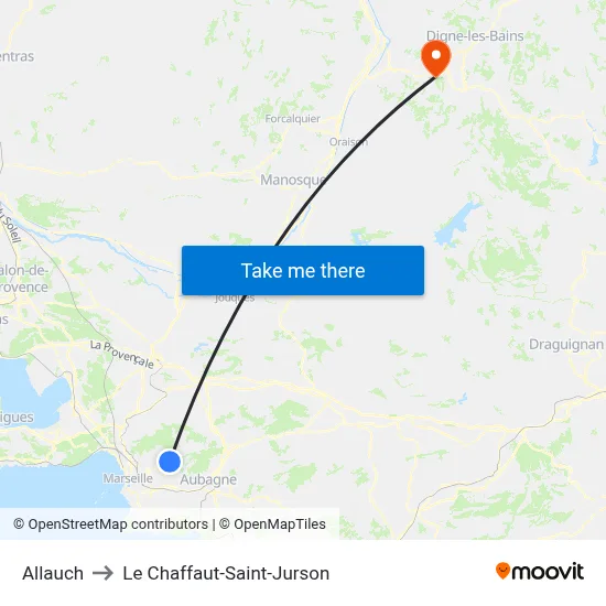 Allauch to Le Chaffaut-Saint-Jurson map