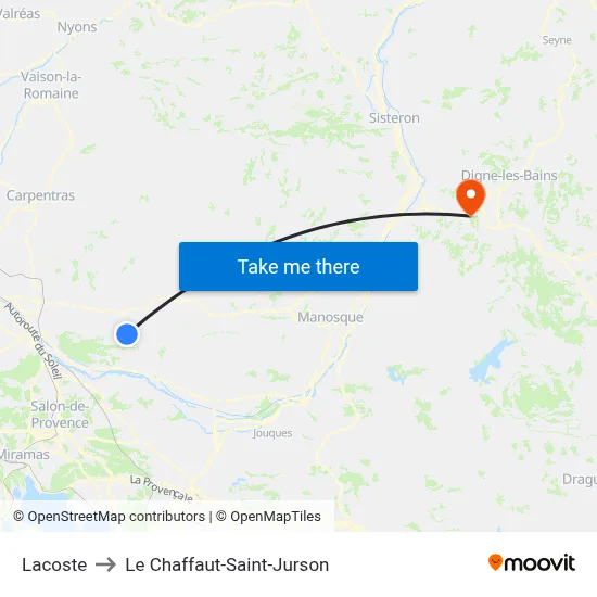 Lacoste to Le Chaffaut-Saint-Jurson map