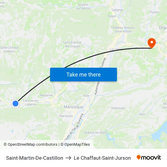 Saint-Martin-De-Castillon to Le Chaffaut-Saint-Jurson map