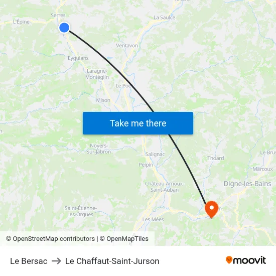 Le Bersac to Le Chaffaut-Saint-Jurson map