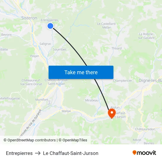 Entrepierres to Le Chaffaut-Saint-Jurson map