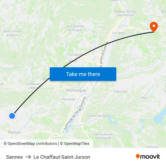 Sannes to Le Chaffaut-Saint-Jurson map
