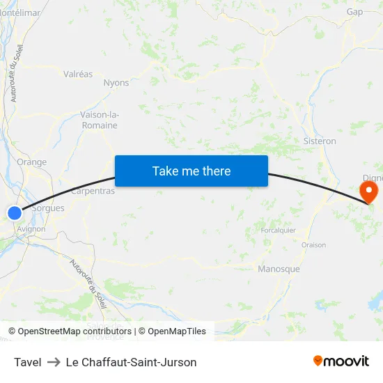 Tavel to Le Chaffaut-Saint-Jurson map