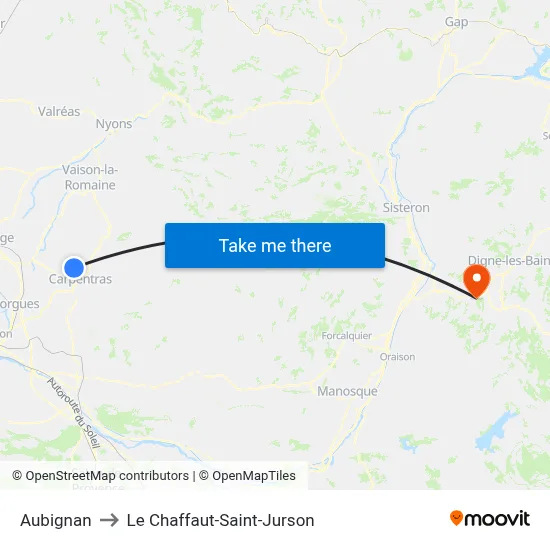 Aubignan to Le Chaffaut-Saint-Jurson map