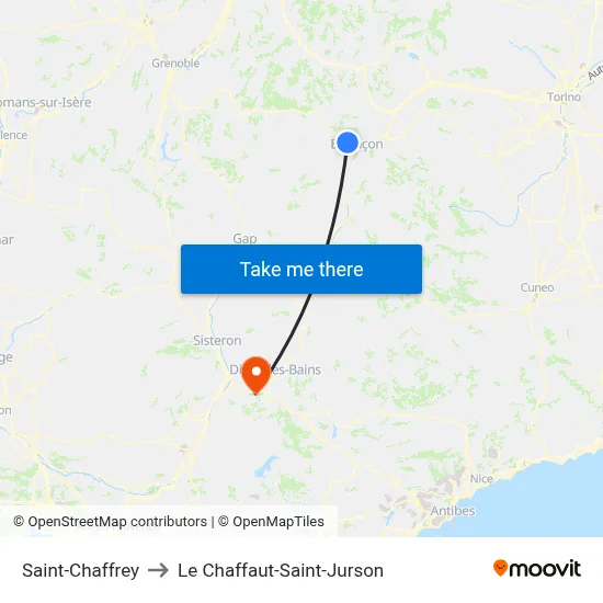Saint-Chaffrey to Le Chaffaut-Saint-Jurson map