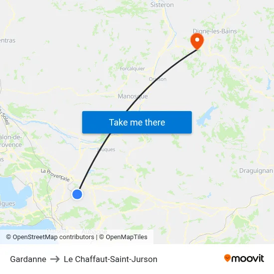 Gardanne to Le Chaffaut-Saint-Jurson map