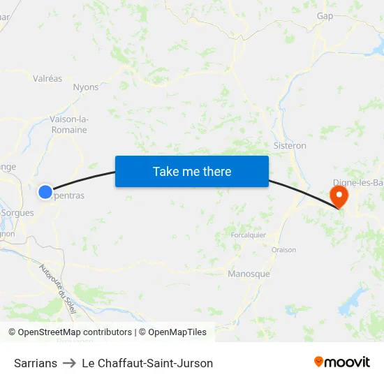 Sarrians to Le Chaffaut-Saint-Jurson map