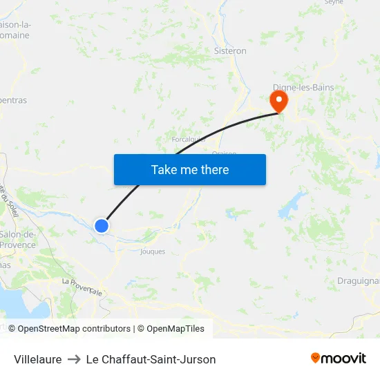 Villelaure to Le Chaffaut-Saint-Jurson map