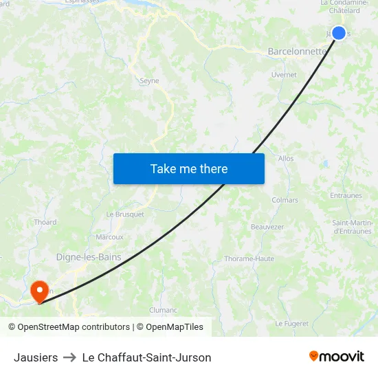 Jausiers to Le Chaffaut-Saint-Jurson map