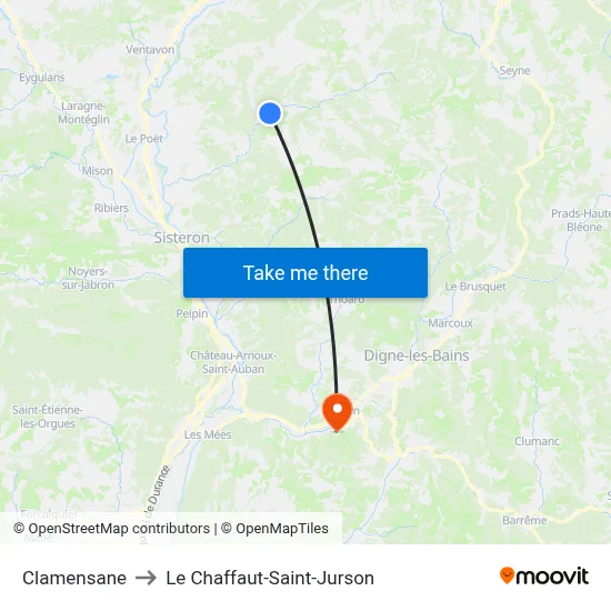 Clamensane to Le Chaffaut-Saint-Jurson map