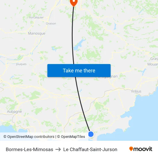 Bormes-Les-Mimosas to Le Chaffaut-Saint-Jurson map