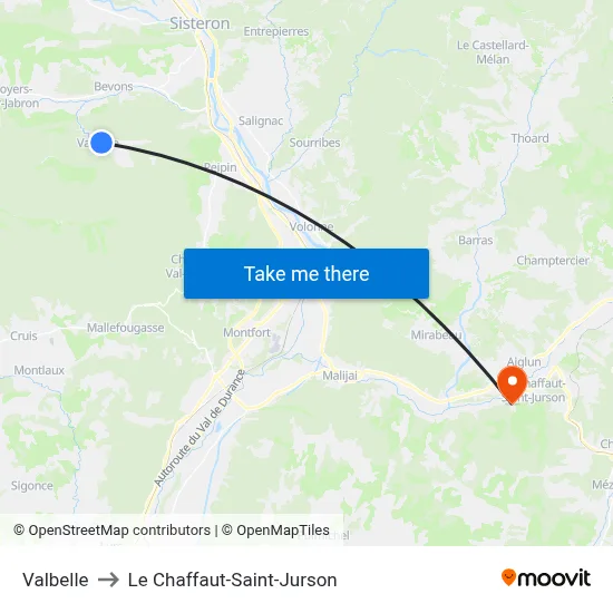 Valbelle to Le Chaffaut-Saint-Jurson map