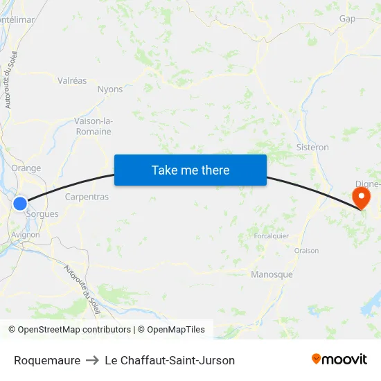 Roquemaure to Le Chaffaut-Saint-Jurson map