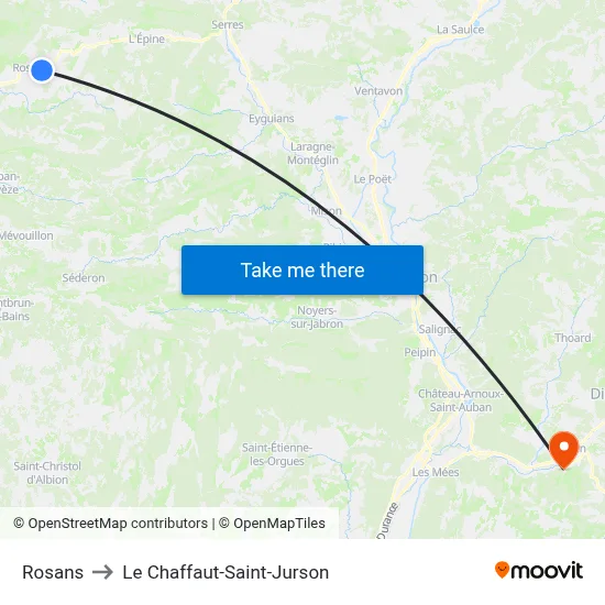 Rosans to Le Chaffaut-Saint-Jurson map