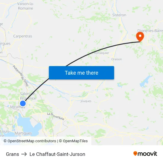 Grans to Le Chaffaut-Saint-Jurson map