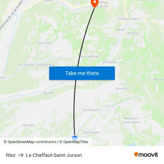 Riez to Le Chaffaut-Saint-Jurson map