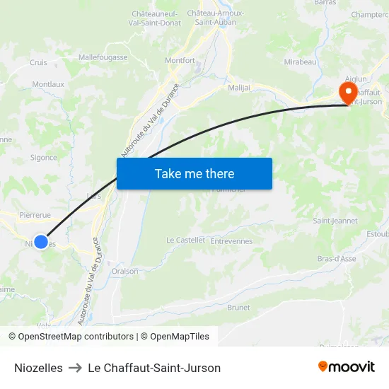 Niozelles to Le Chaffaut-Saint-Jurson map