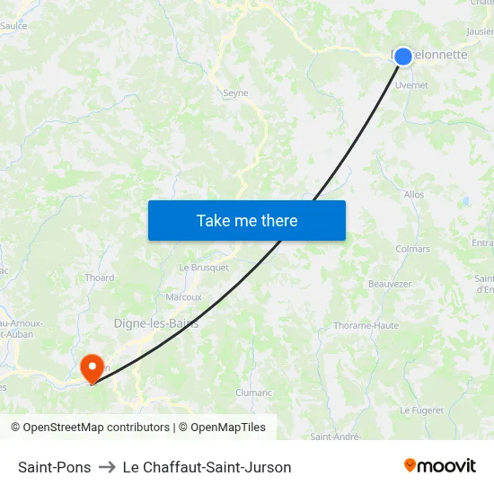 Saint-Pons to Le Chaffaut-Saint-Jurson map