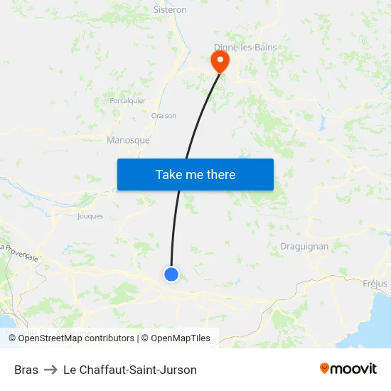 Bras to Le Chaffaut-Saint-Jurson map