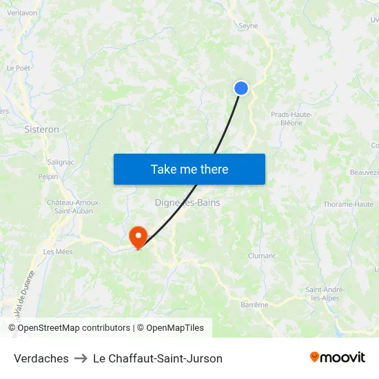 Verdaches to Le Chaffaut-Saint-Jurson map
