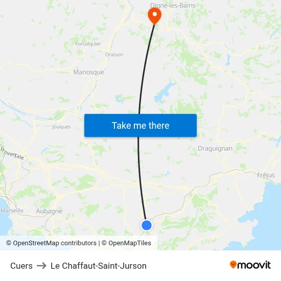 Cuers to Le Chaffaut-Saint-Jurson map