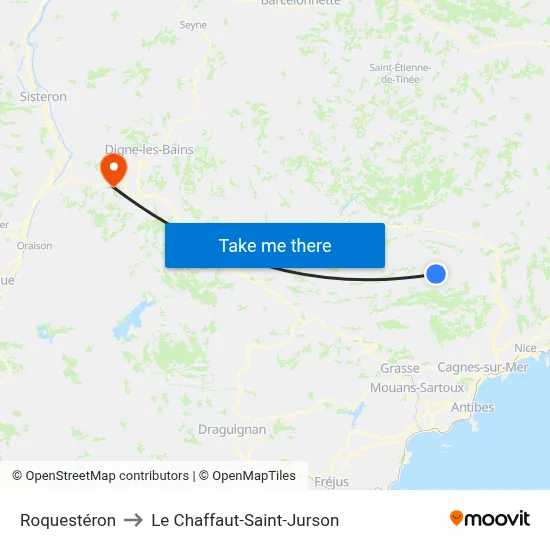 Roquestéron to Le Chaffaut-Saint-Jurson map