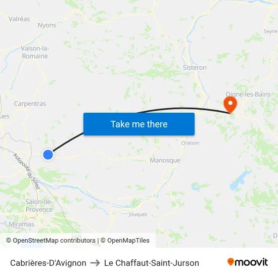 Cabrières-D'Avignon to Le Chaffaut-Saint-Jurson map