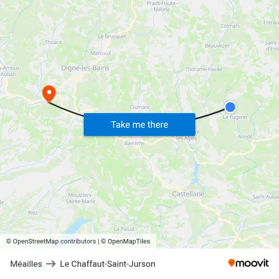 Méailles to Le Chaffaut-Saint-Jurson map