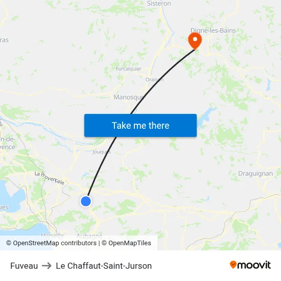 Fuveau to Le Chaffaut-Saint-Jurson map