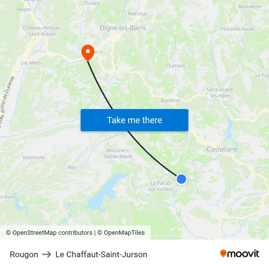 Rougon to Le Chaffaut-Saint-Jurson map