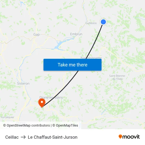 Ceillac to Le Chaffaut-Saint-Jurson map