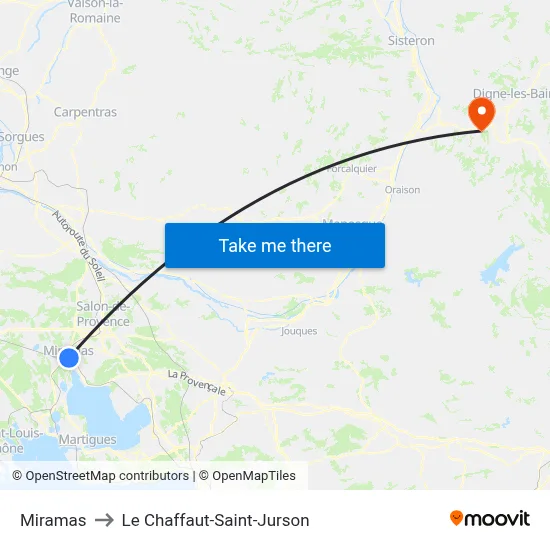 Miramas to Le Chaffaut-Saint-Jurson map