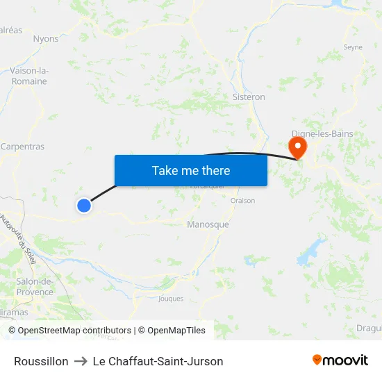 Roussillon to Le Chaffaut-Saint-Jurson map