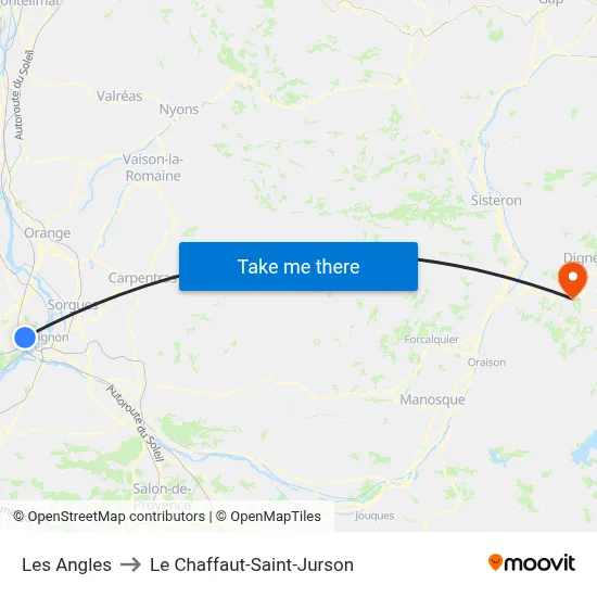 Les Angles to Le Chaffaut-Saint-Jurson map