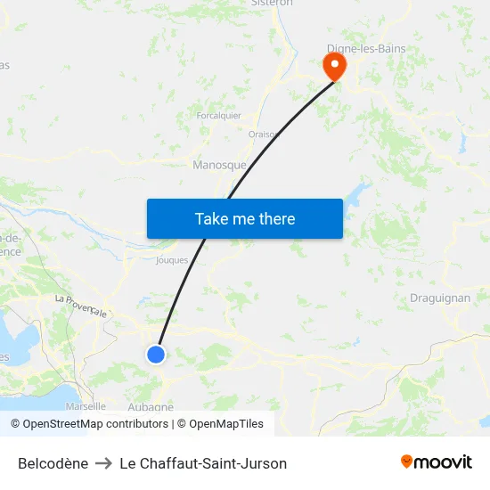Belcodène to Le Chaffaut-Saint-Jurson map