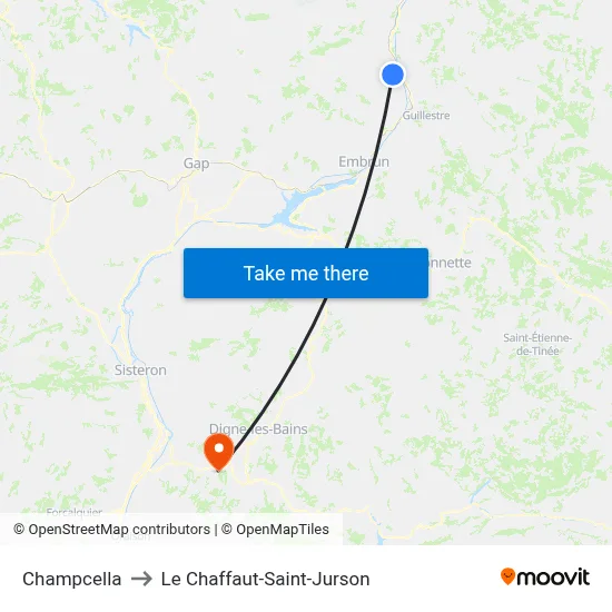Champcella to Le Chaffaut-Saint-Jurson map