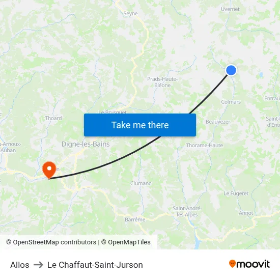 Allos to Le Chaffaut-Saint-Jurson map