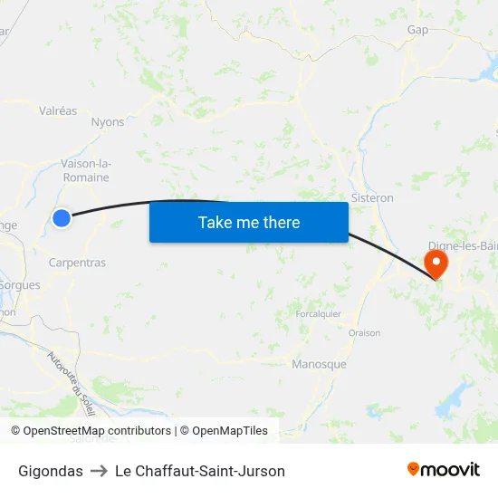 Gigondas to Le Chaffaut-Saint-Jurson map