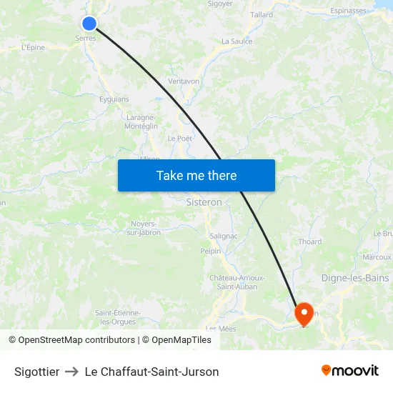 Sigottier to Le Chaffaut-Saint-Jurson map