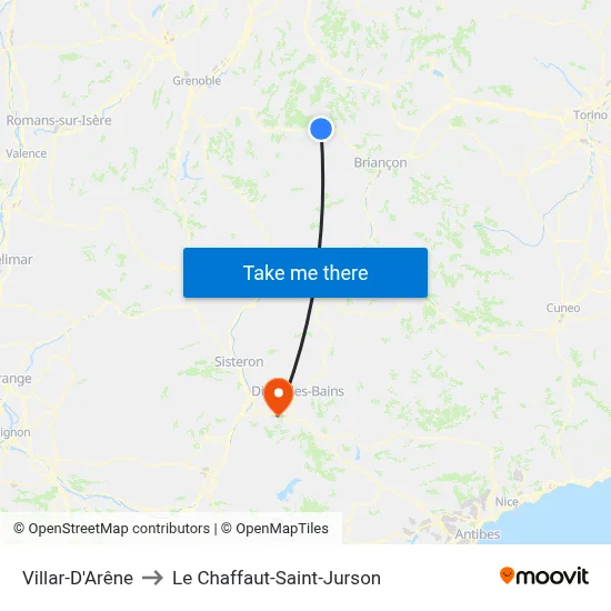 Villar-D'Arêne to Le Chaffaut-Saint-Jurson map