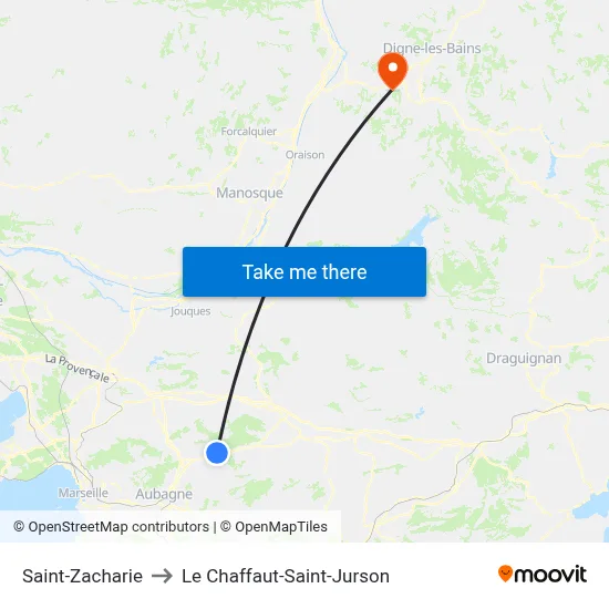 Saint-Zacharie to Le Chaffaut-Saint-Jurson map