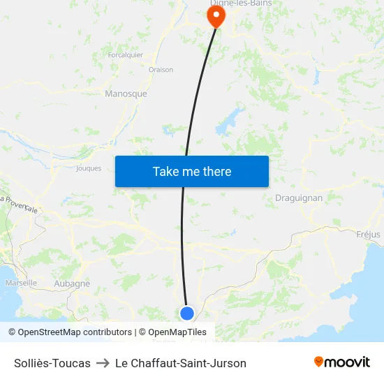 Solliès-Toucas to Le Chaffaut-Saint-Jurson map