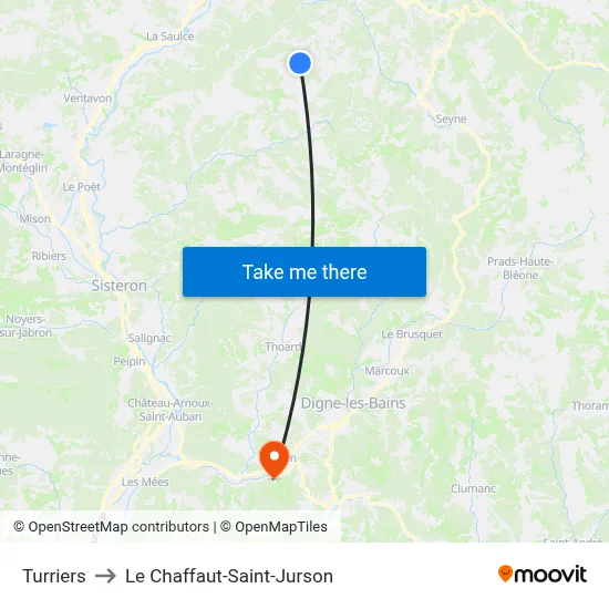 Turriers to Le Chaffaut-Saint-Jurson map