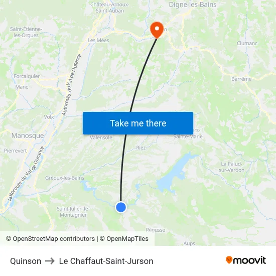 Quinson to Le Chaffaut-Saint-Jurson map