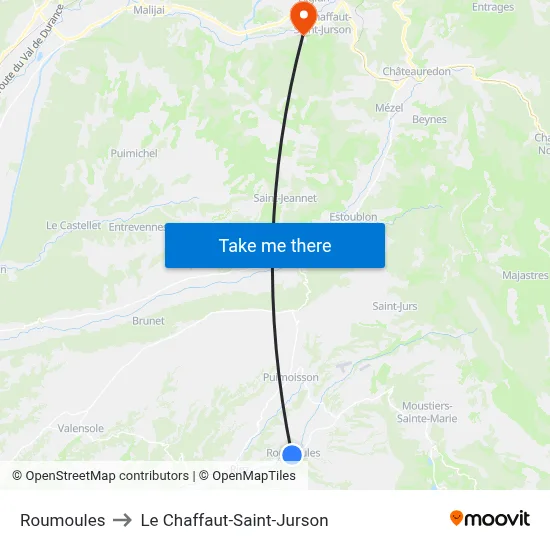 Roumoules to Le Chaffaut-Saint-Jurson map