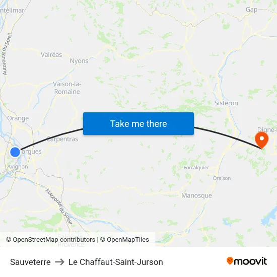 Sauveterre to Le Chaffaut-Saint-Jurson map