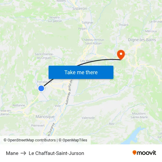 Mane to Le Chaffaut-Saint-Jurson map